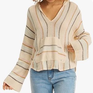 Billabong Baja Beach Striped Textured Bell Sleeve Knit Pullover Cozy Hoodie